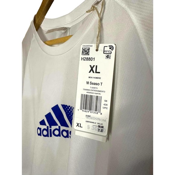 Adidas Aeroready Designed‎ To Move Sport Tee White Royal Blue XL NEW - Picture 4 of 7
